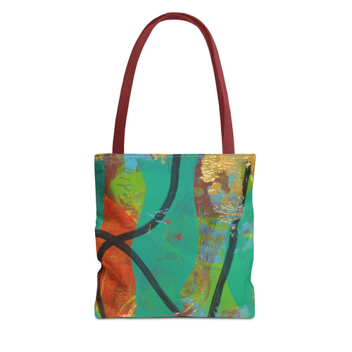 Abstract Colorful Art Tote Bag — Vibrant Green & Orange All-Over-Print