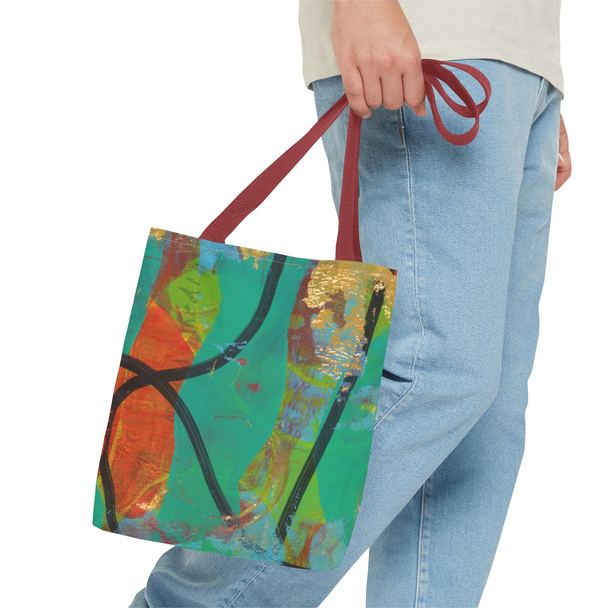 Abstract Colorful Art Tote Bag — Vibrant Green & Orange All-Over-Print