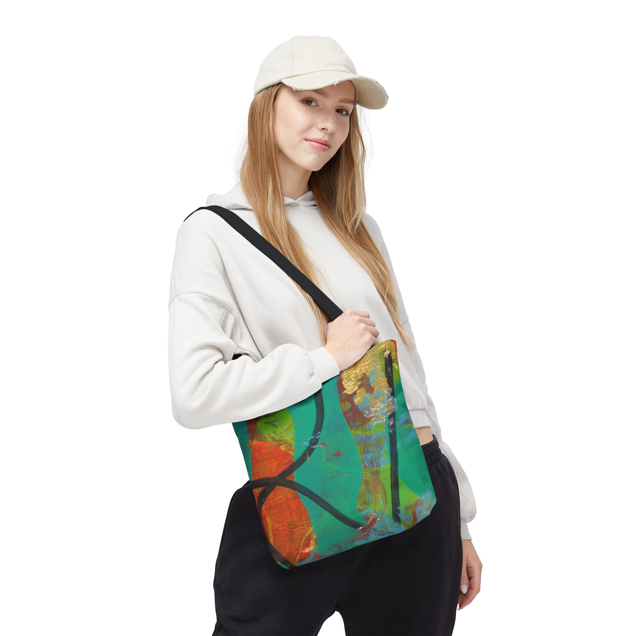 Abstract Colorful Art Tote Bag — Vibrant Green & Orange All-Over-Print