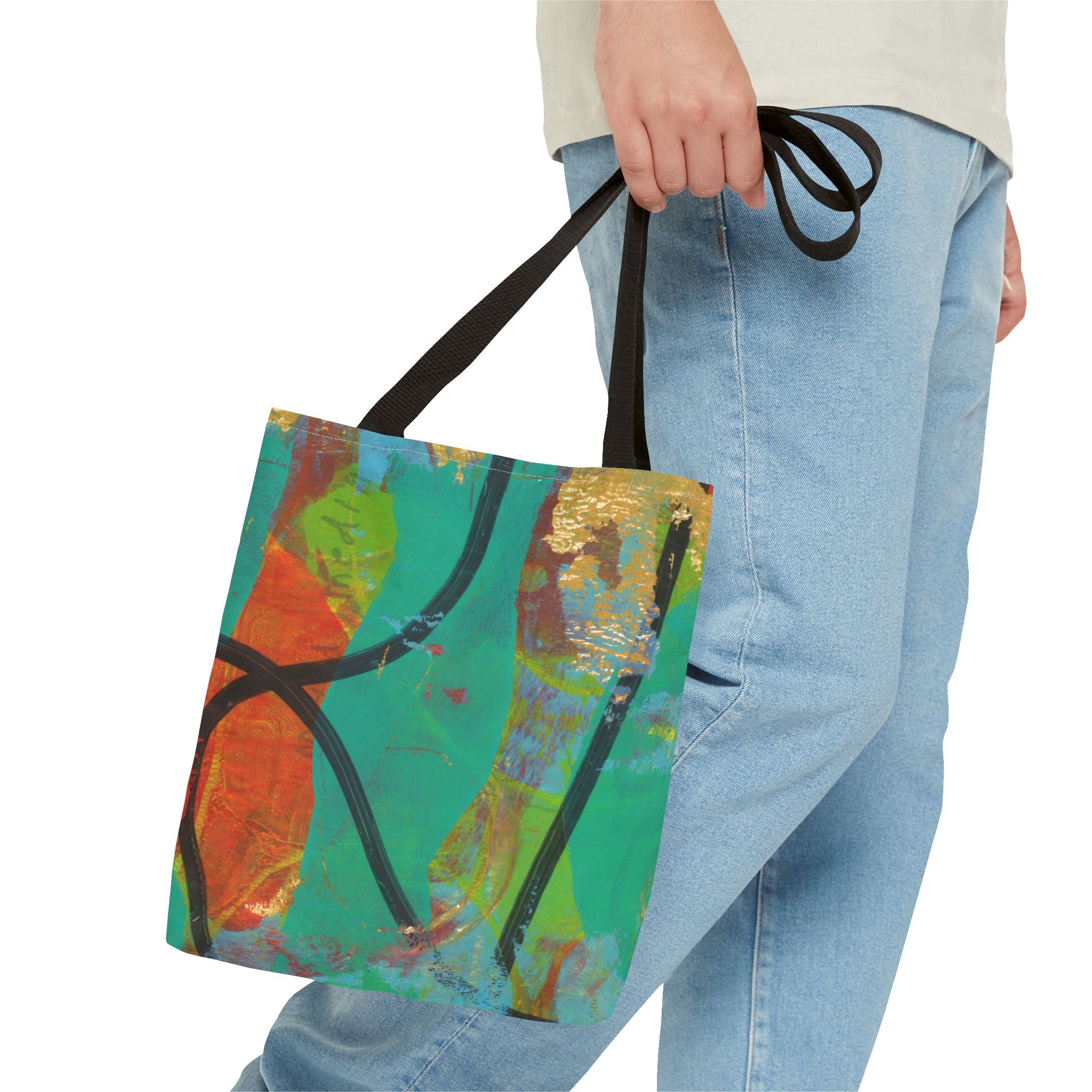 Abstract Colorful Art Tote Bag — Vibrant Green & Orange All-Over-Print