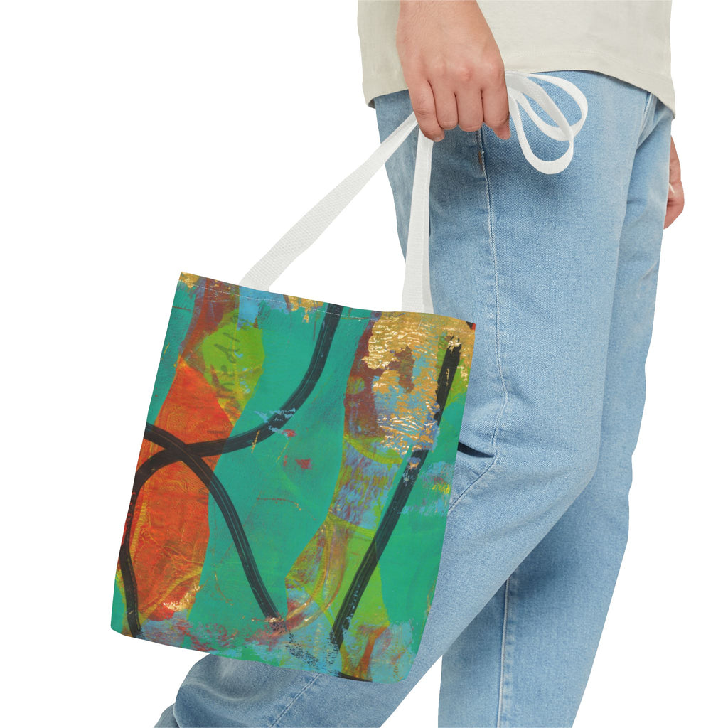 Abstract Colorful Art Tote Bag — Vibrant Green & Orange All-Over-Print